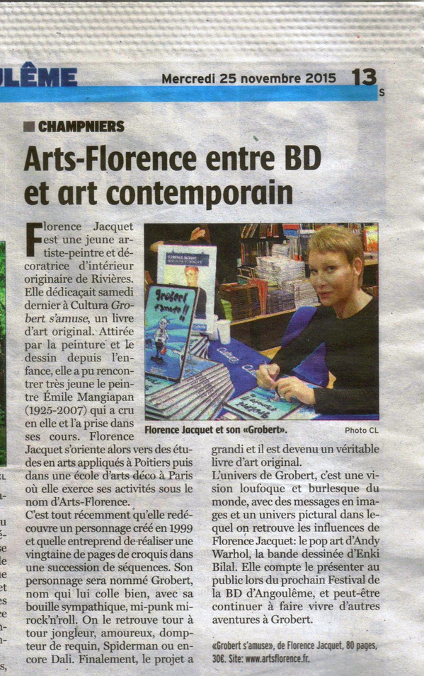 Article Charente libre sur artsflorence - 25 nov 2015